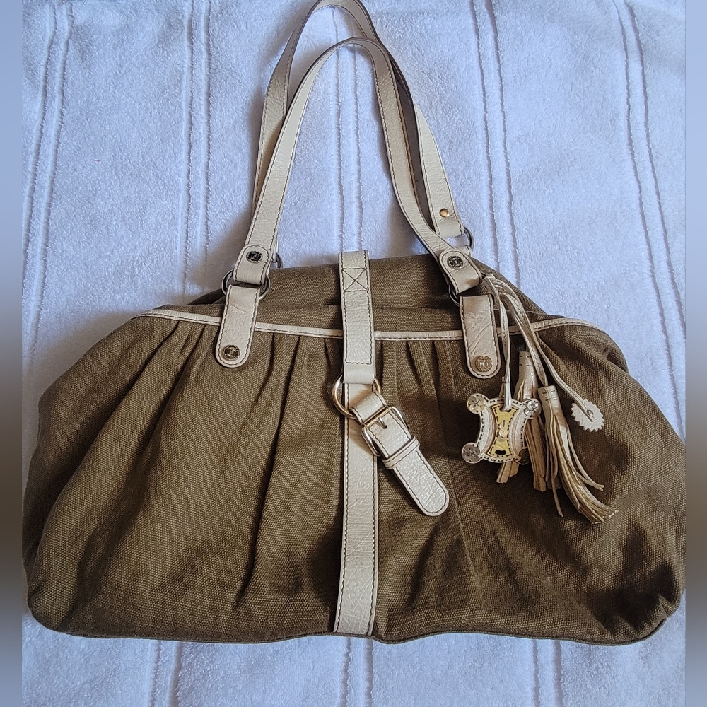 CELINE Bag Ladies Handbag Canvas Leather Brown Beige Champagne